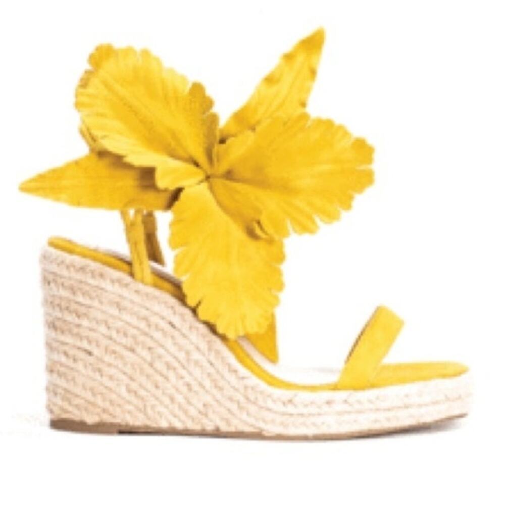 Cecelia Wedge Sandals Lily Platform Open Toe Wrap Around Ankle Strap Yellow 7